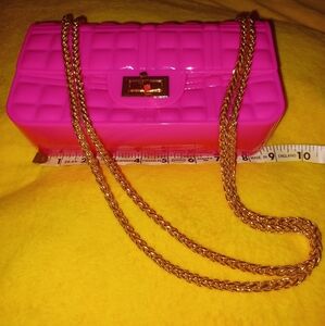 Chic Pink Quilted Mini Bag with Gold Chain JELLY crossbody NWOT